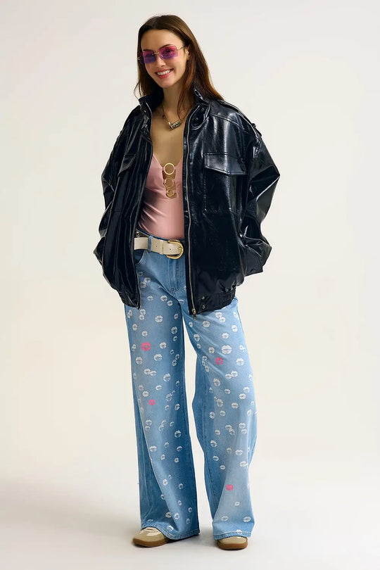 Shiny faux leather oversized Jacket in black - BLACK / ONE - Jackets