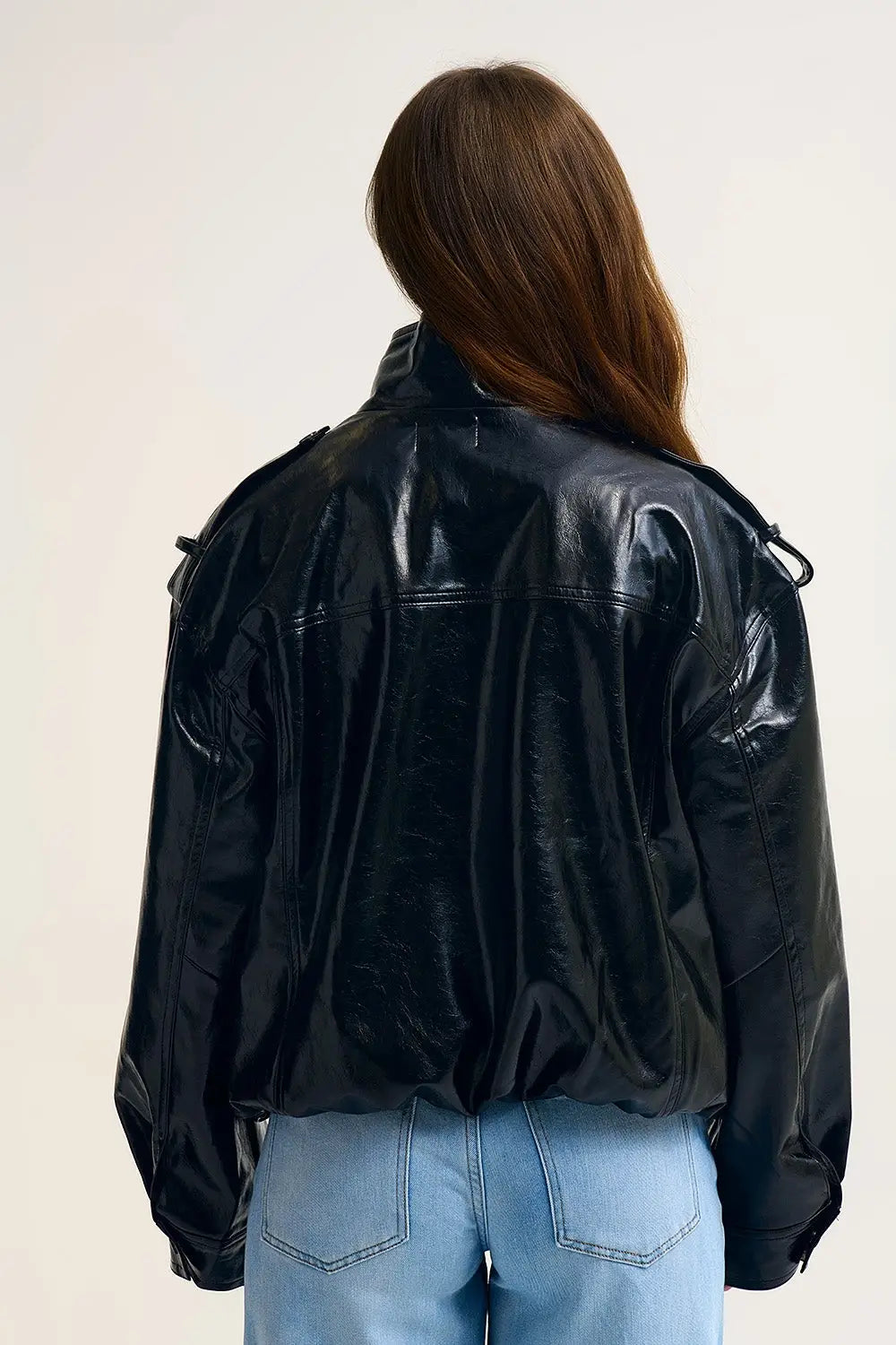 Shiny faux leather oversized Jacket in black - BLACK / ONE - Jackets