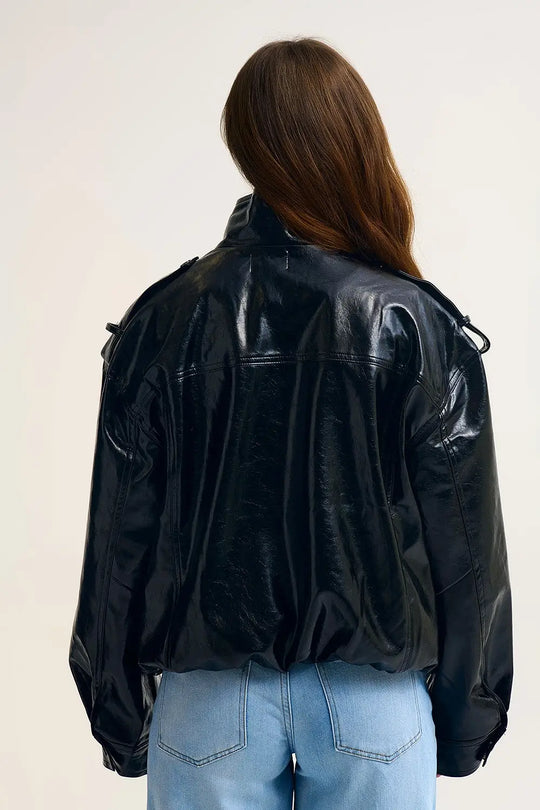 Shiny faux leather oversized Jacket in black - BLACK / ONE - Jackets
