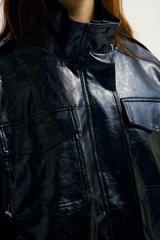 Shiny faux leather oversized Jacket in black - BLACK / ONE - Jackets