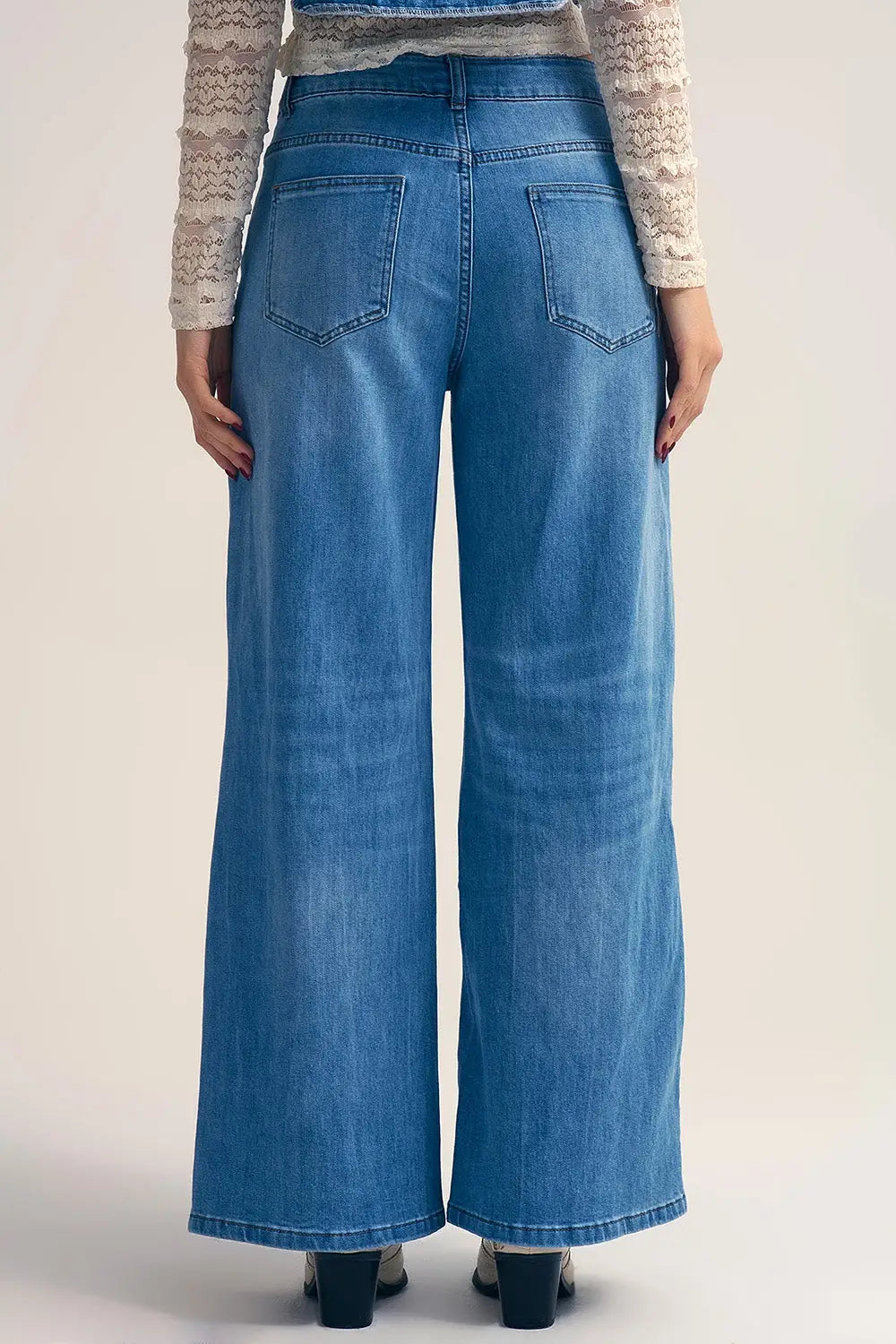 Light-Wash Wide-Leg Jeans with Drawstring Waist