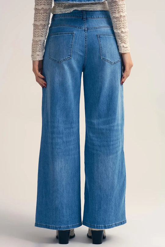 Light-Wash Wide-Leg Jeans with Drawstring Waist