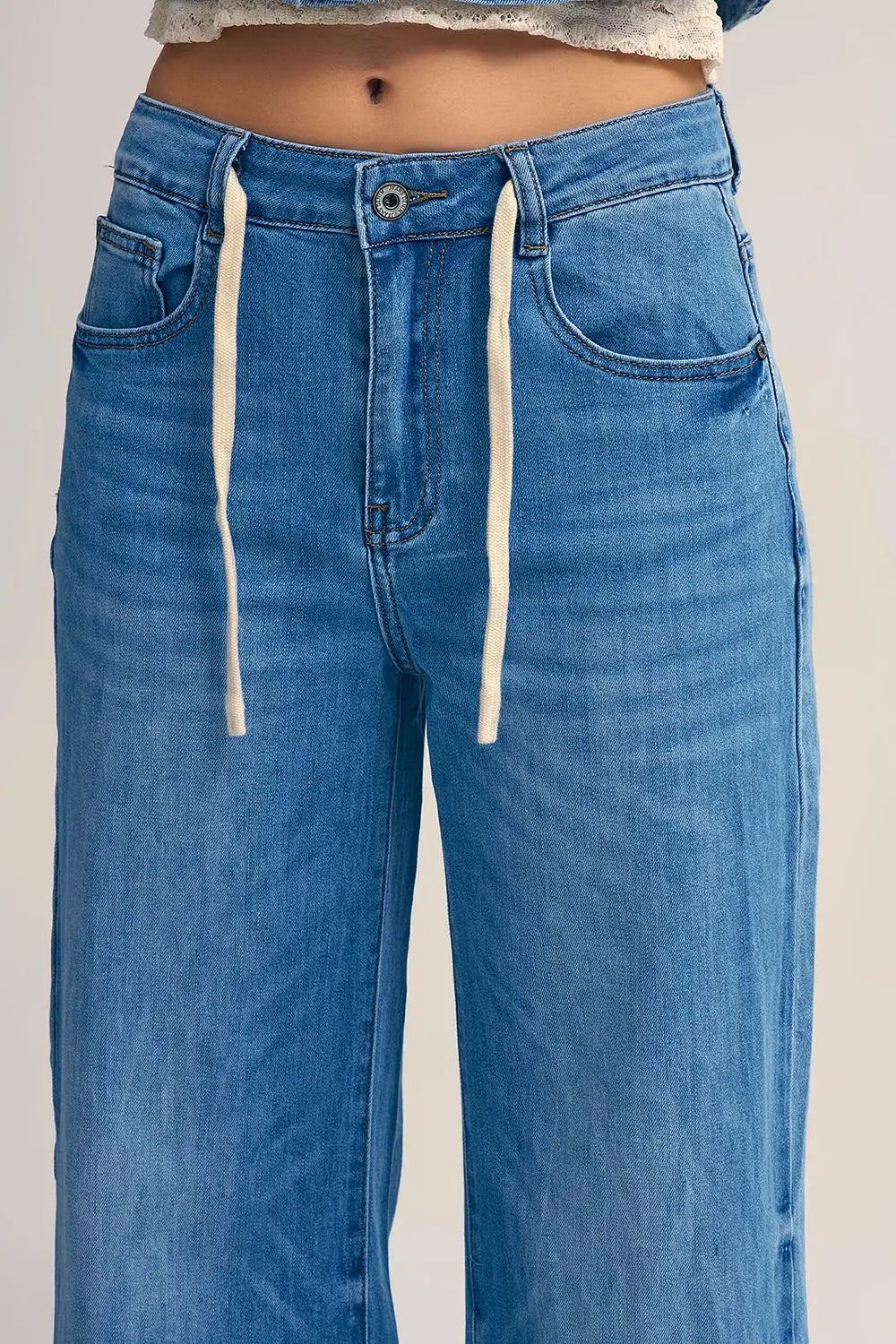 Light-Wash Wide-Leg Jeans with Drawstring Waist