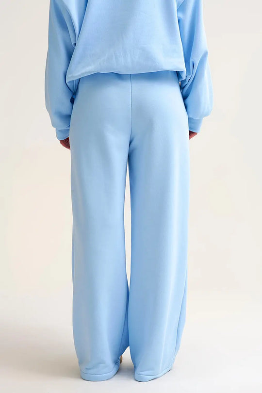 Baby Blue Knit Straight Fit Sweatpants with elastic waist and Tie - BLUE / ONE - Pants