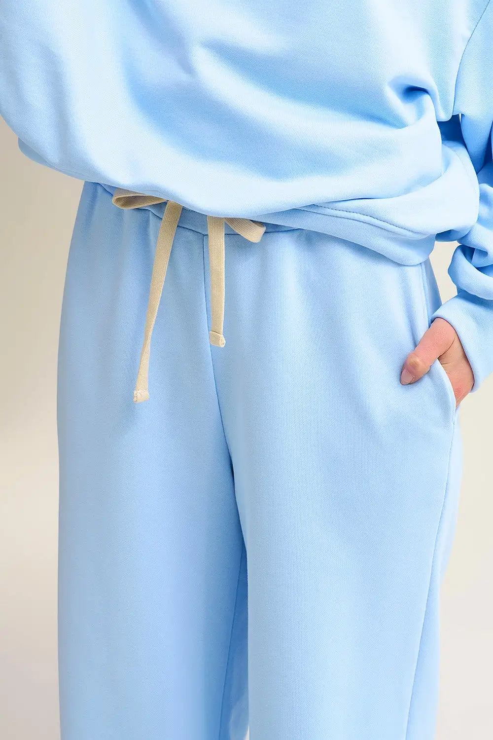 Baby Blue Knit Straight Fit Sweatpants with elastic waist and Tie - BLUE / ONE - Pants