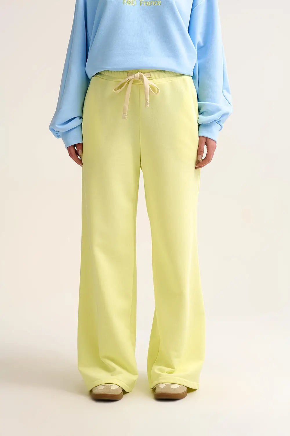 Yellow Knit Straight Fit Sweatpants with elastic waist and Tie - YELLOW / ONE - Pants