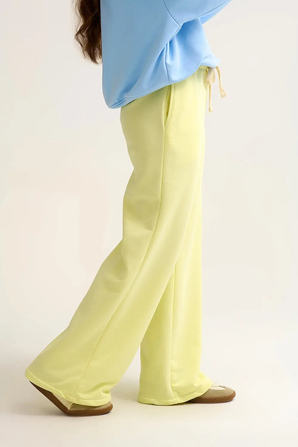 Yellow Knit Straight Fit Sweatpants with elastic waist and Tie - YELLOW / ONE - Pants
