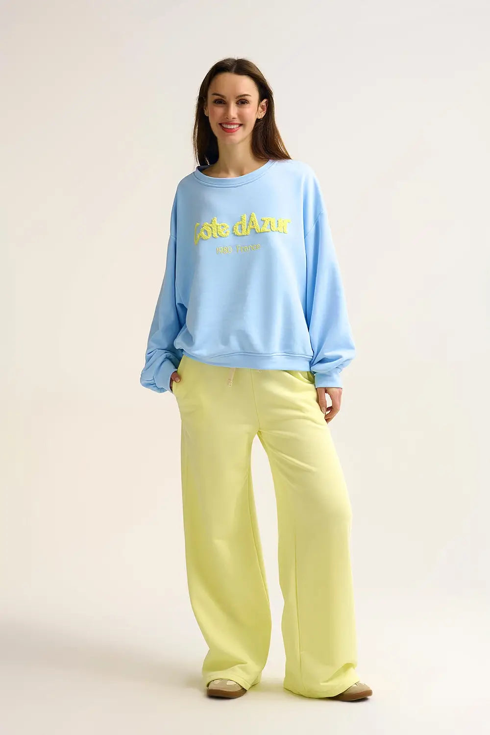 Yellow Knit Straight Fit Sweatpants with elastic waist and Tie - YELLOW / ONE - Pants
