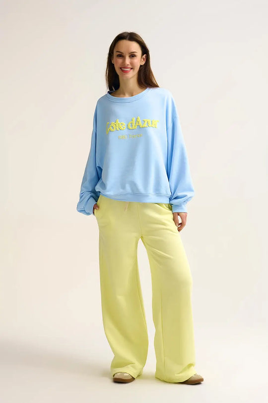 Yellow Knit Straight Fit Sweatpants with elastic waist and Tie - YELLOW / ONE - Pants