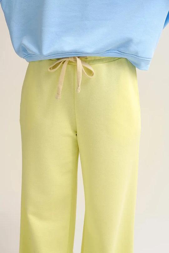 Yellow Knit Straight Fit Sweatpants with elastic waist and Tie - YELLOW / ONE - Pants
