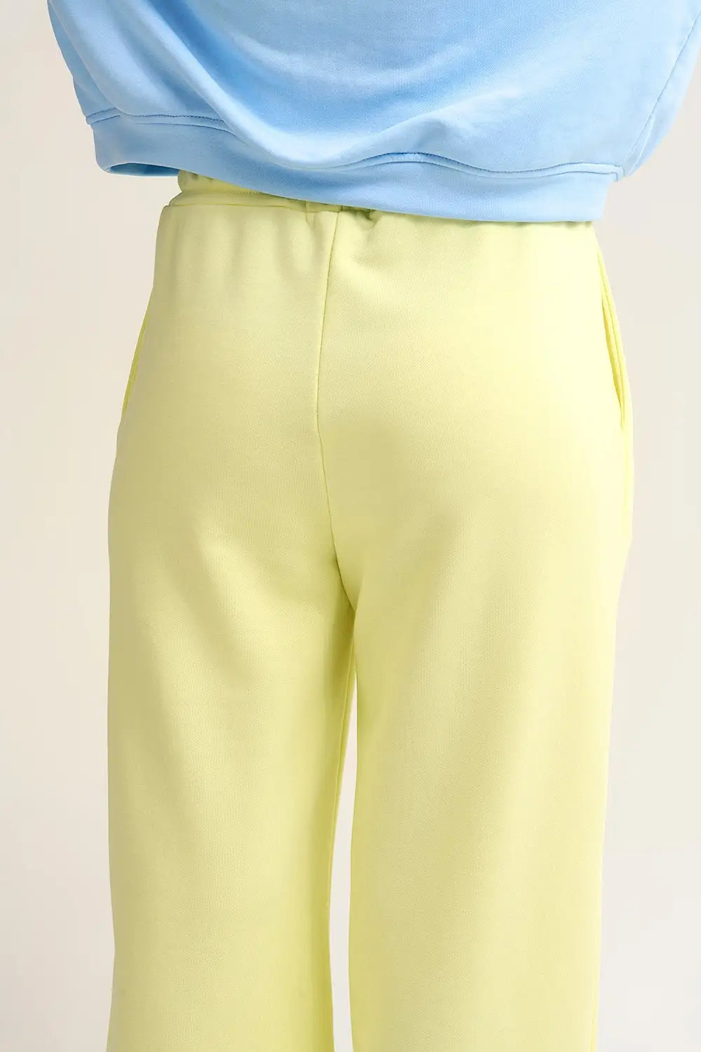 Yellow Knit Straight Fit Sweatpants with elastic waist and Tie - YELLOW / ONE - Pants