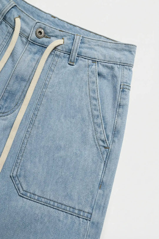 Light Blue Wide-Leg Denim Pants with Drawstring Waist