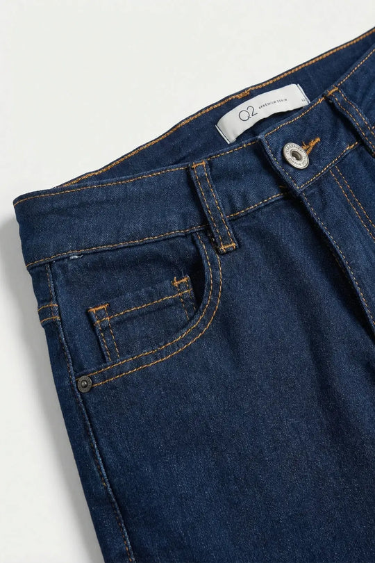 Dark Wash Wide-Leg Denim Jeans with Cuffed Hem