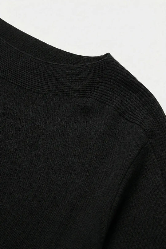 Relaxed black boatneck sweater with dropped sleeves - BLACK / ONE - Sweaters