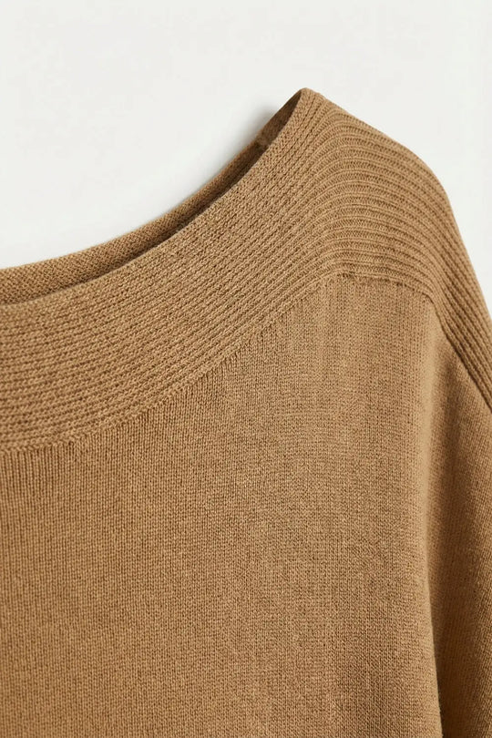 Relaxed camel boatneck sweater with dropped sleeves - CAMEL / ONE - Sweaters