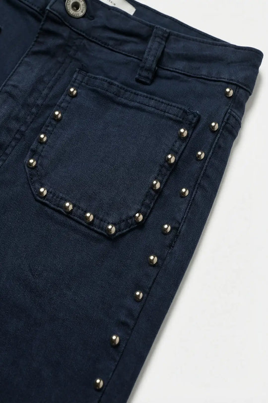 Navy High-Rise Flared Jeans with Stud Detail - Colored Jeans