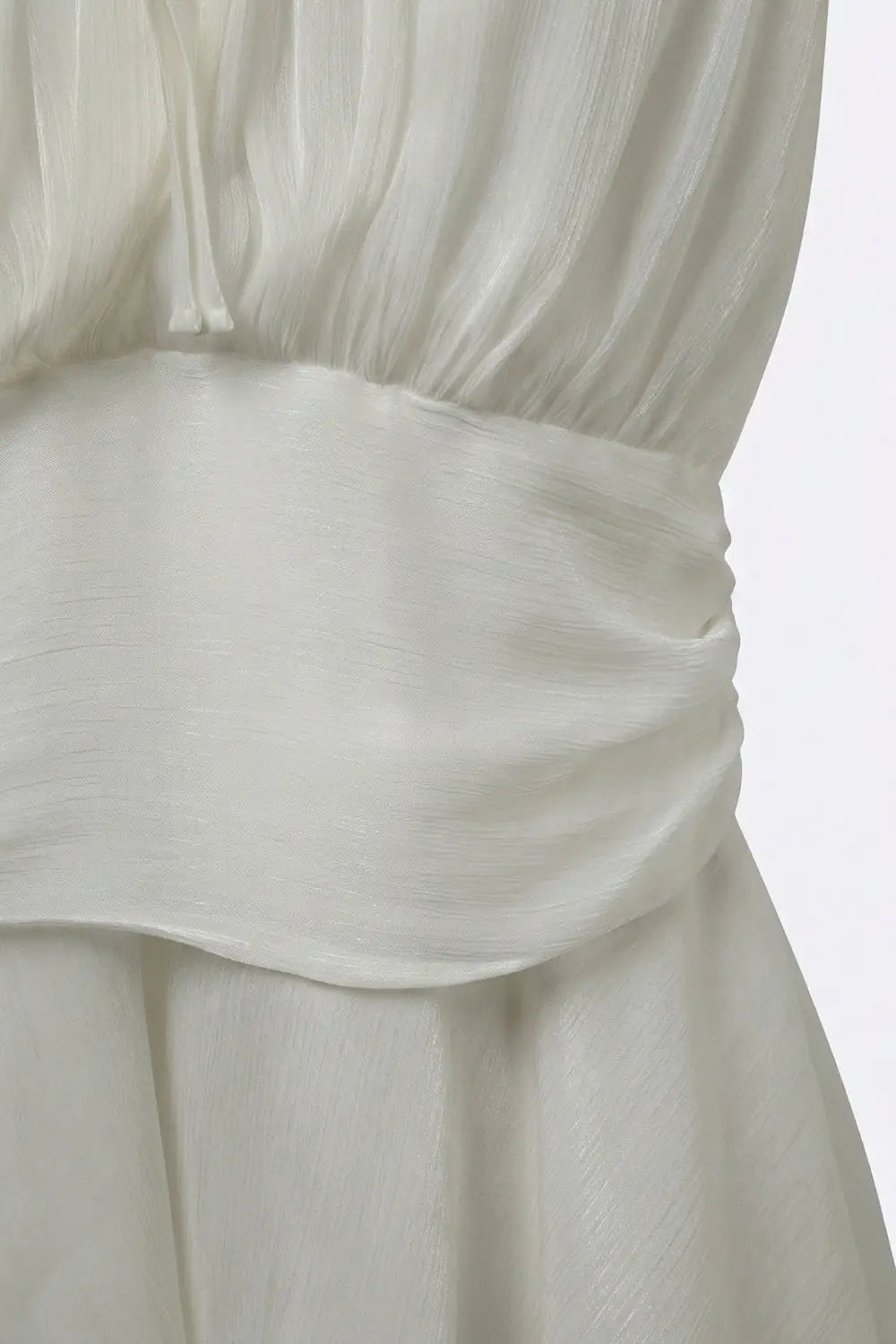 White Pleated Halter Neck Ruffle Dress with shiny chiffon fabric - Dresses