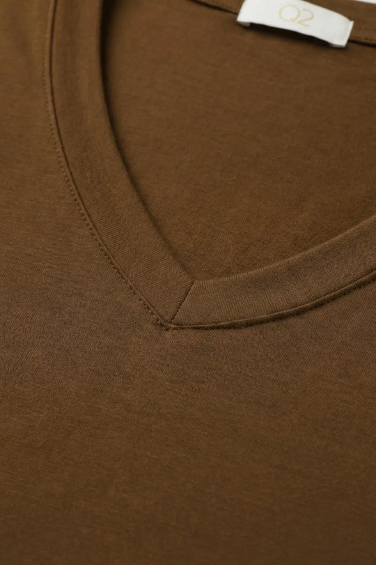 Brown Soft wide V-Neck t-shirt in viscose fabric - BROWN / ONE - T-Shirts