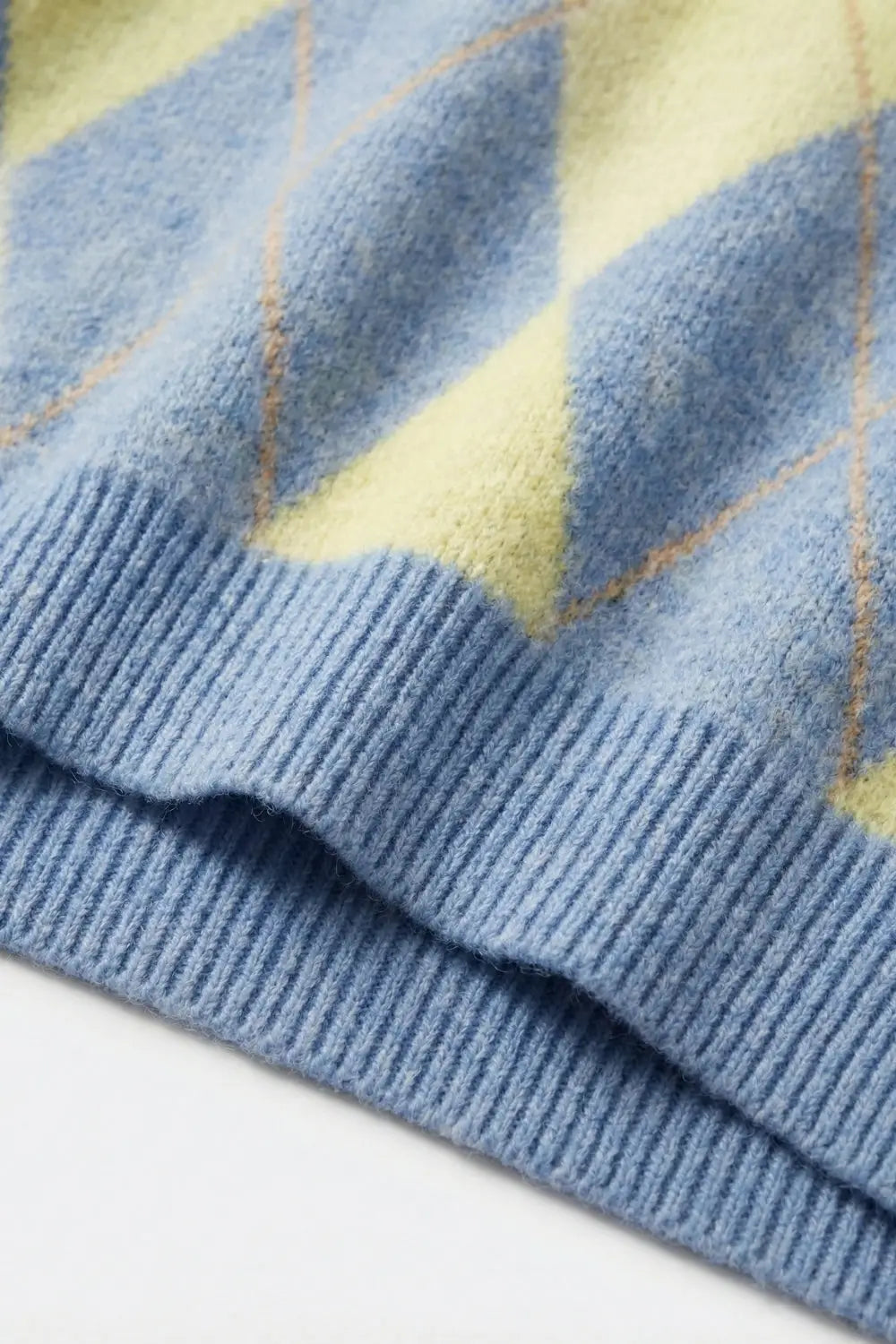Blue and yellow diamond patterned sweater in soft fluffy knit - BLUE / ONE - Sweaters