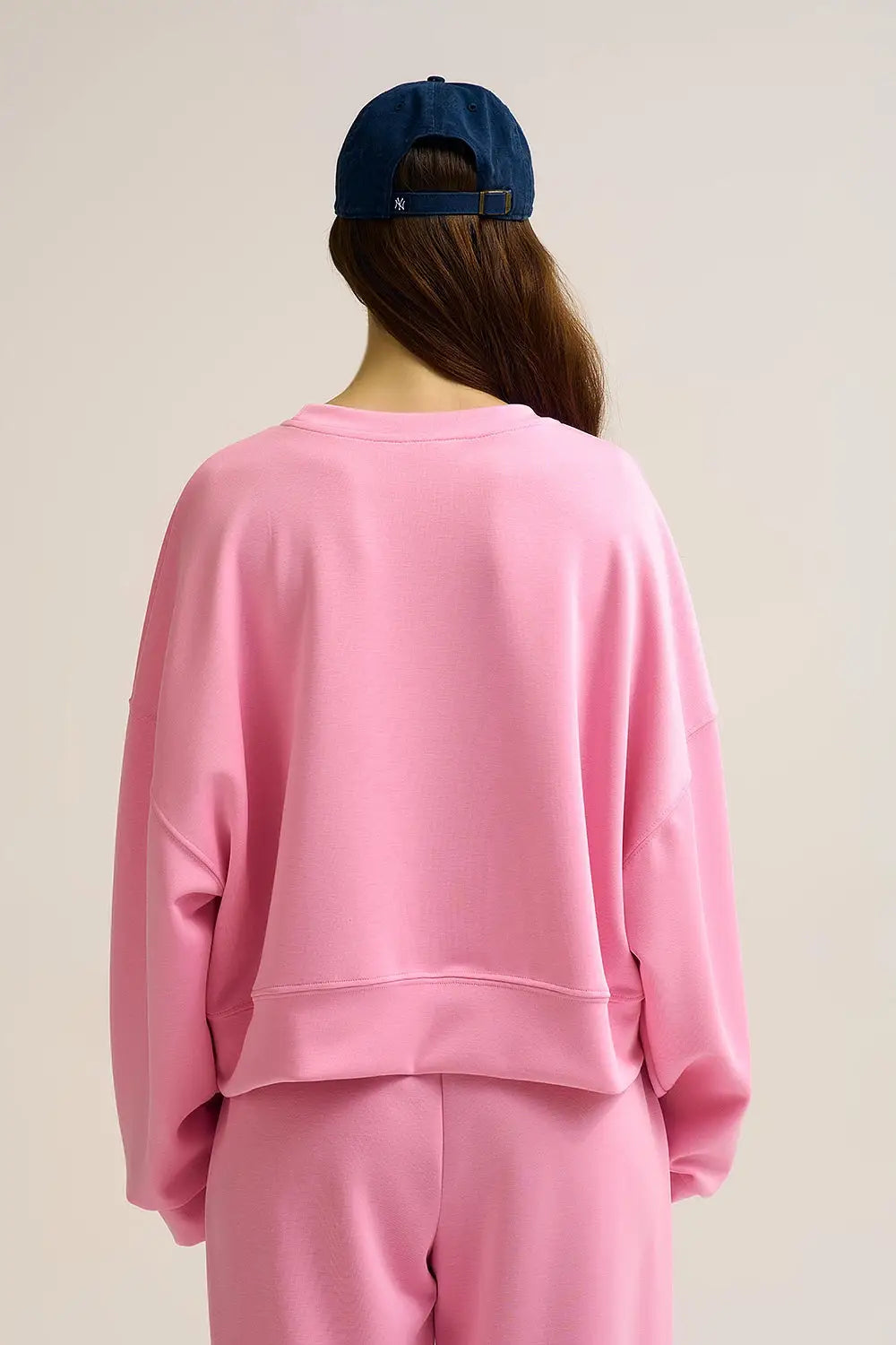 Crew Neck Dropped Shoulder Basic Sweatshirt in Pink - PINK / ONE - Sweaters