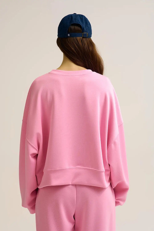 Crew Neck Dropped Shoulder Basic Sweatshirt in Pink - PINK / ONE - Sweaters