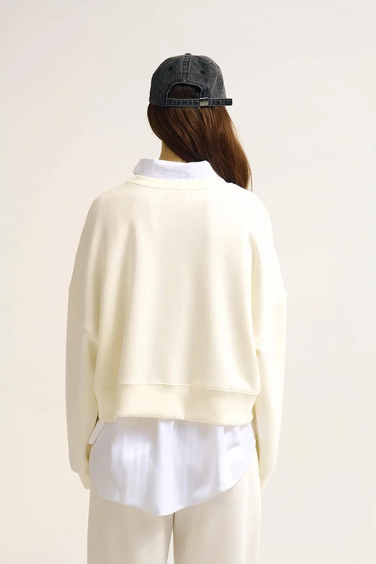 Crew Neck Dropped Shoulder Basic Sweatshirt in Cream - CREAM / ONE - Sweaters