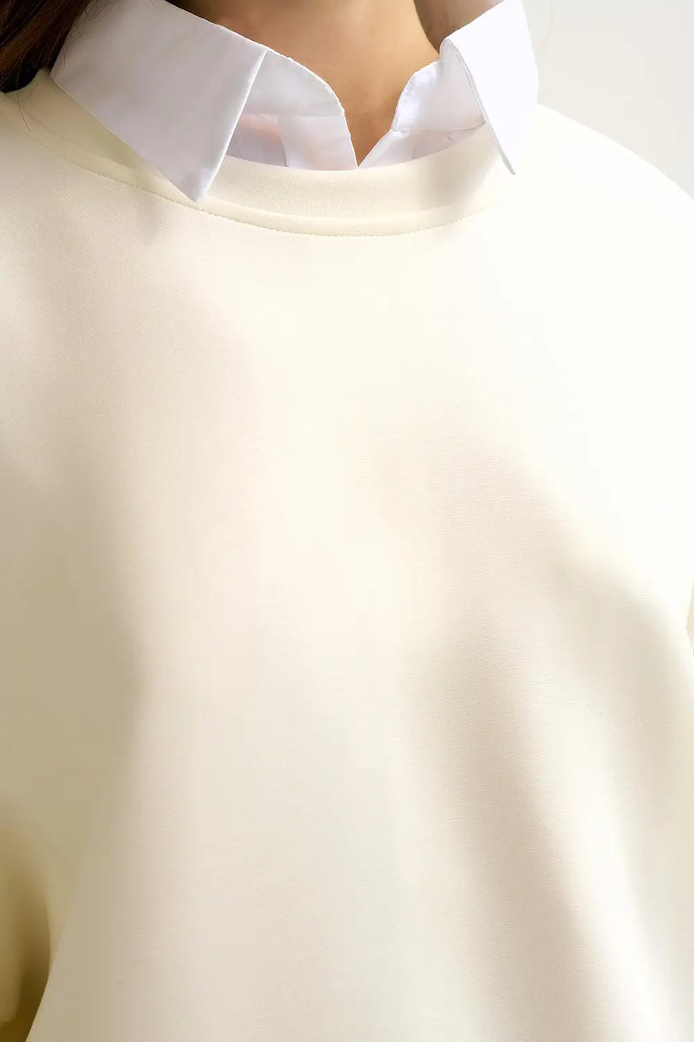 Crew Neck Dropped Shoulder Basic Sweatshirt in Cream - CREAM / ONE - Sweaters