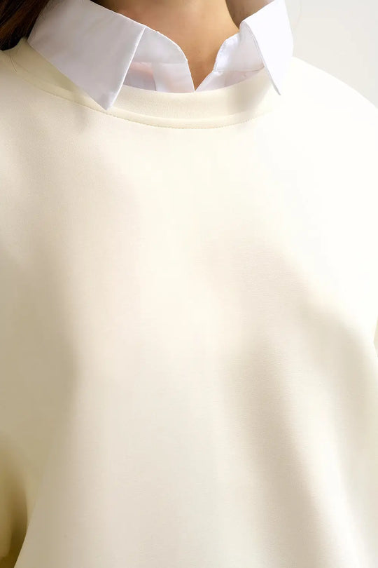 Crew Neck Dropped Shoulder Basic Sweatshirt in Cream - CREAM / ONE - Sweaters