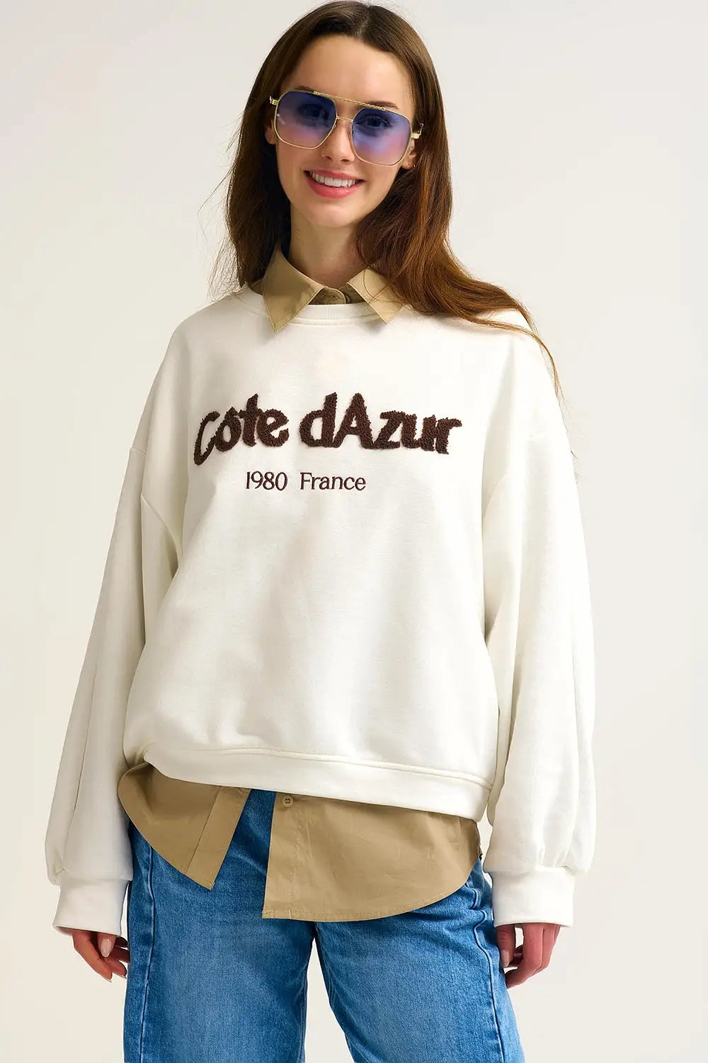 Côte d’Azur Embroidered Cream Sweatshirt - CREAM / ONE - Sweaters