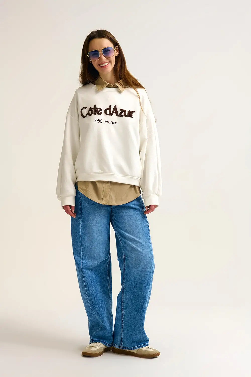 Côte d’Azur Embroidered Cream Sweatshirt - CREAM / ONE - Sweaters