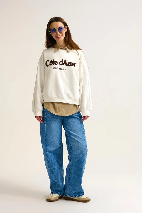 Côte d’Azur Embroidered Cream Sweatshirt - CREAM / ONE - Sweaters