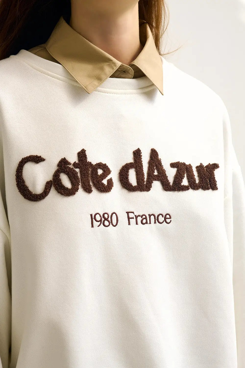 Côte d’Azur Embroidered Cream Sweatshirt - CREAM / ONE - Sweaters
