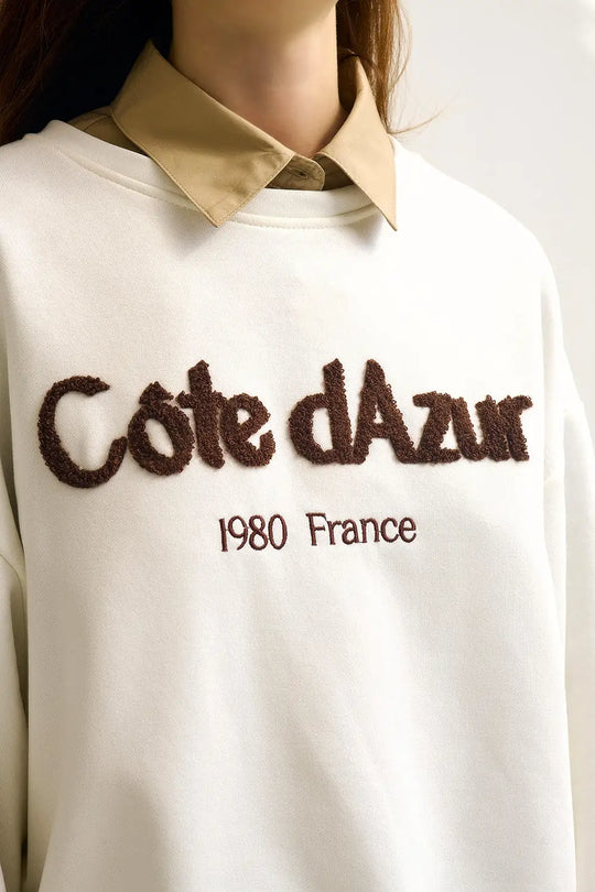 Côte d’Azur Embroidered Cream Sweatshirt - CREAM / ONE - Sweaters