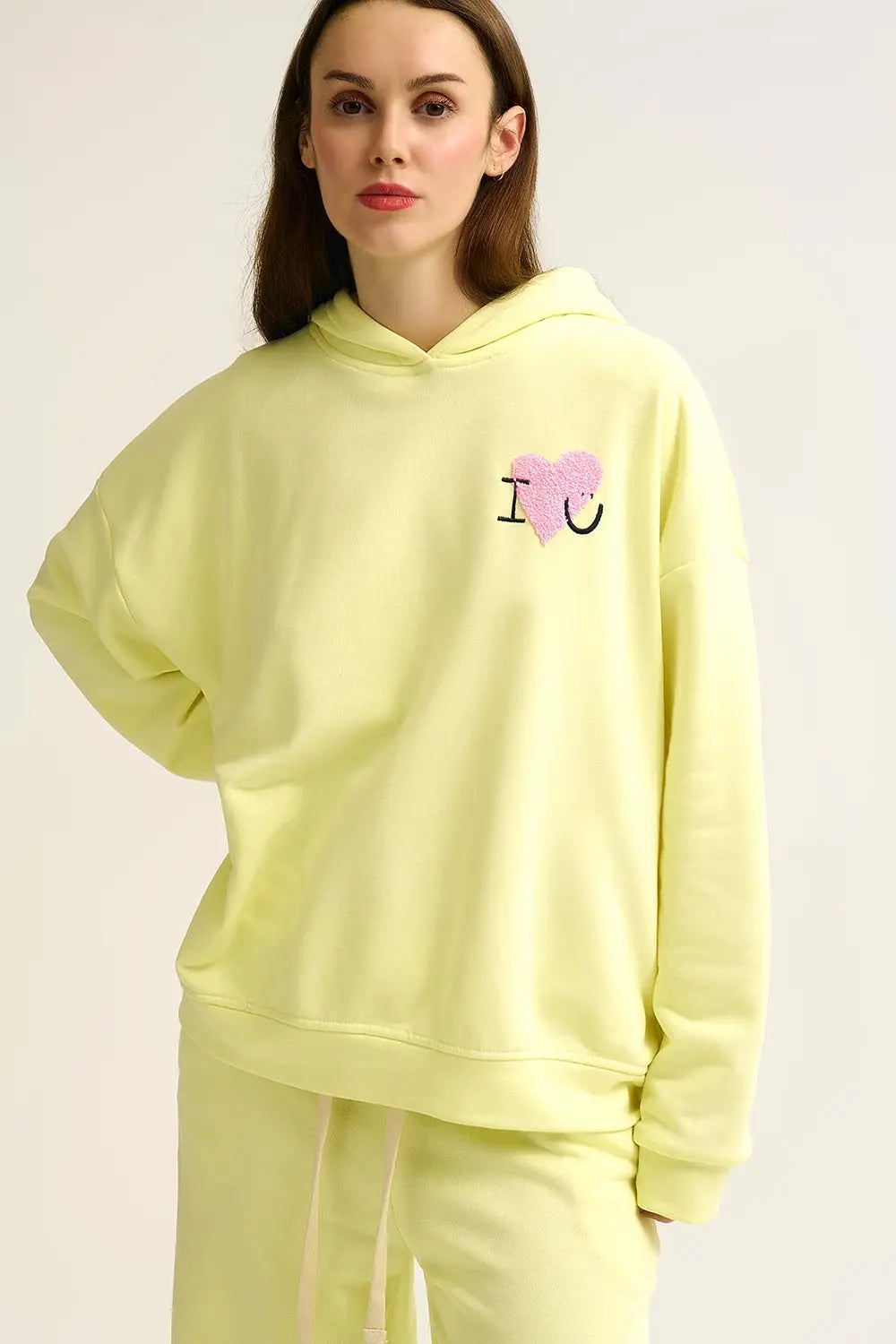 Yellow Super-Soft Hoodie with Bouclé Heart Graphic - YELLOW / ONE - Sweaters