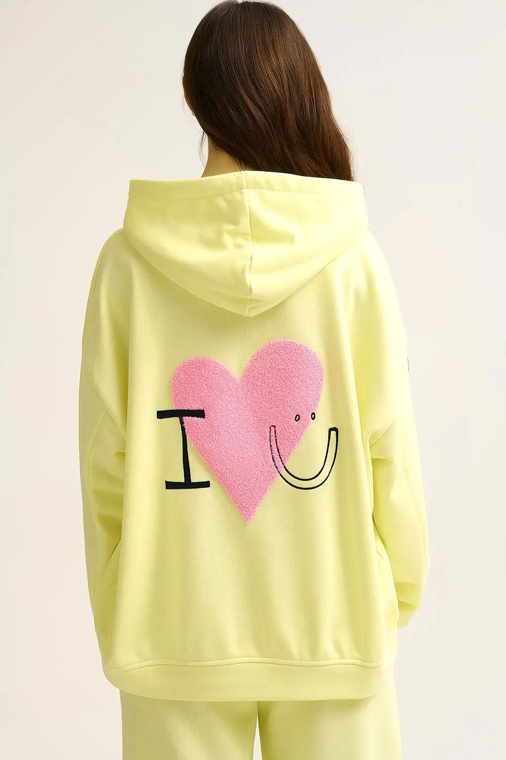 Yellow Super-Soft Hoodie with Bouclé Heart Graphic - YELLOW / ONE - Sweaters