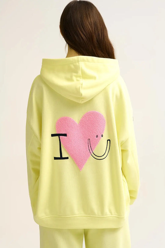 Yellow Super-Soft Hoodie with Bouclé Heart Graphic - YELLOW / ONE - Sweaters