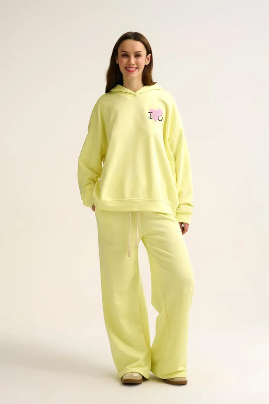 Yellow Super-Soft Hoodie with Bouclé Heart Graphic - YELLOW / ONE - Sweaters