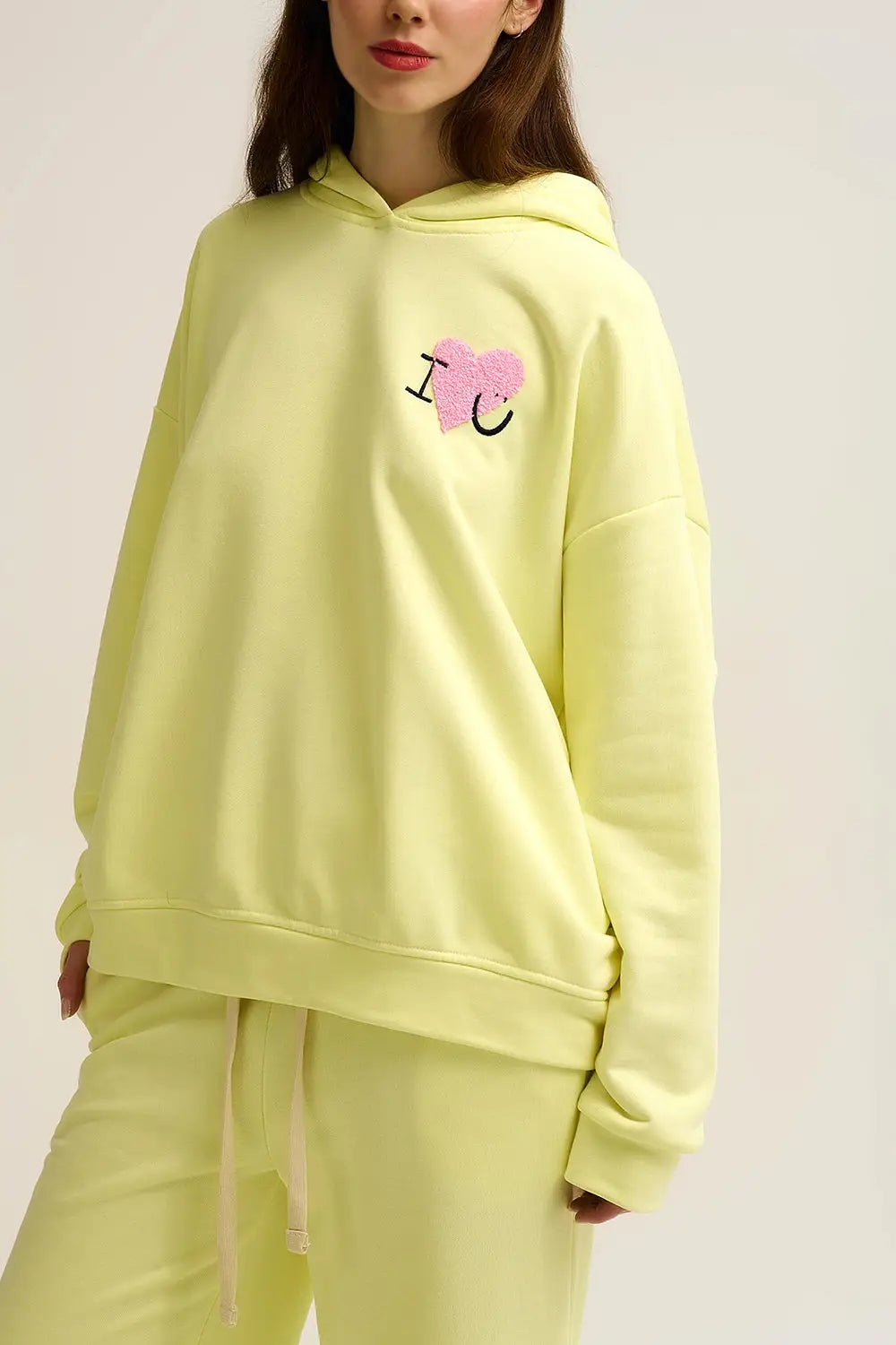 Yellow Super-Soft Hoodie with Bouclé Heart Graphic - YELLOW / ONE - Sweaters
