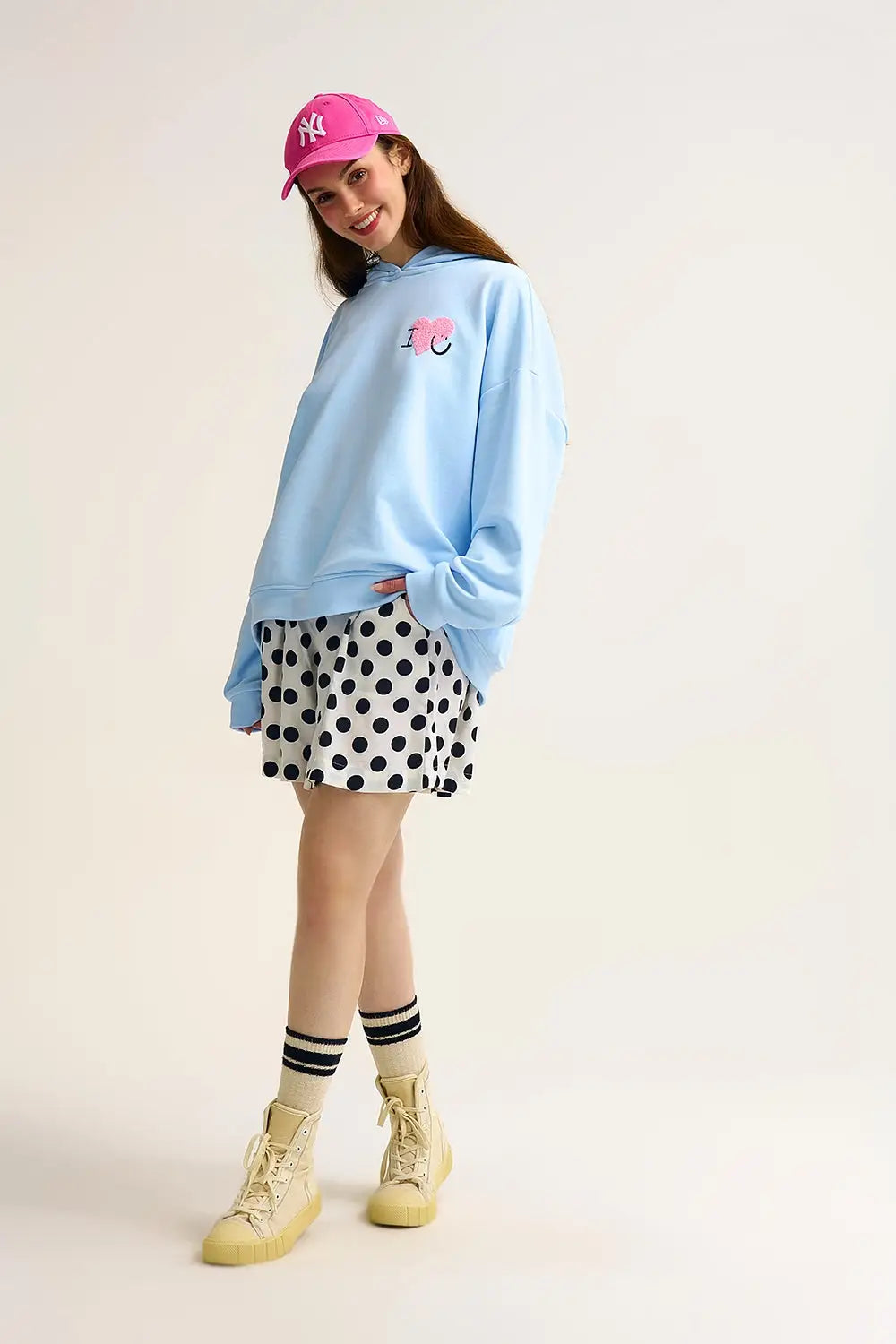 Baby Blue Super-Soft Hoodie with Bouclé Heart Graphic - BLUE / ONE - Sweaters