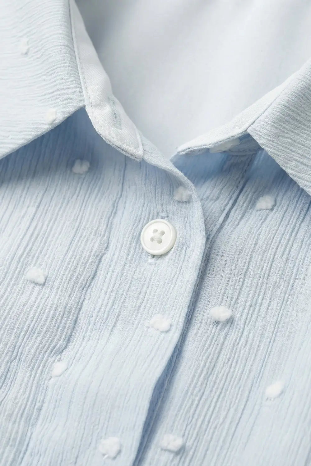 Light Blue Embroidered polka dot Blouse with buttons - Tops
