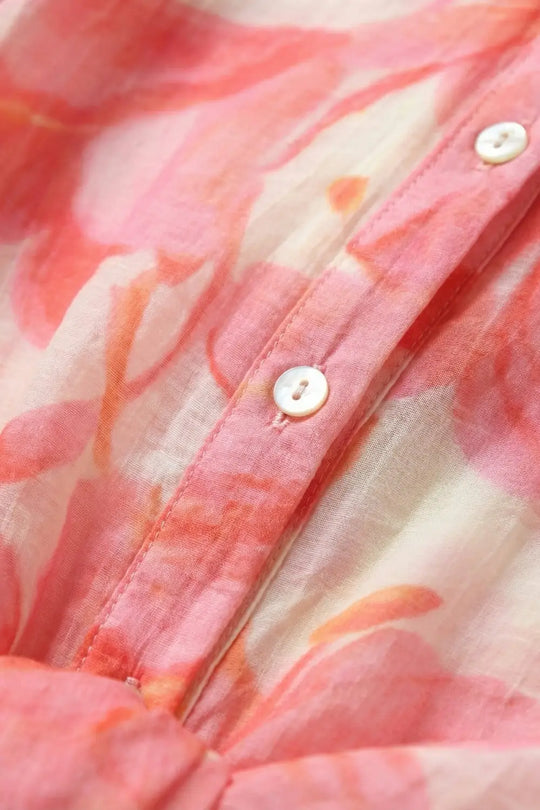 Pink Floral Print Long Sleeve Button-Up Shirt - Shirts