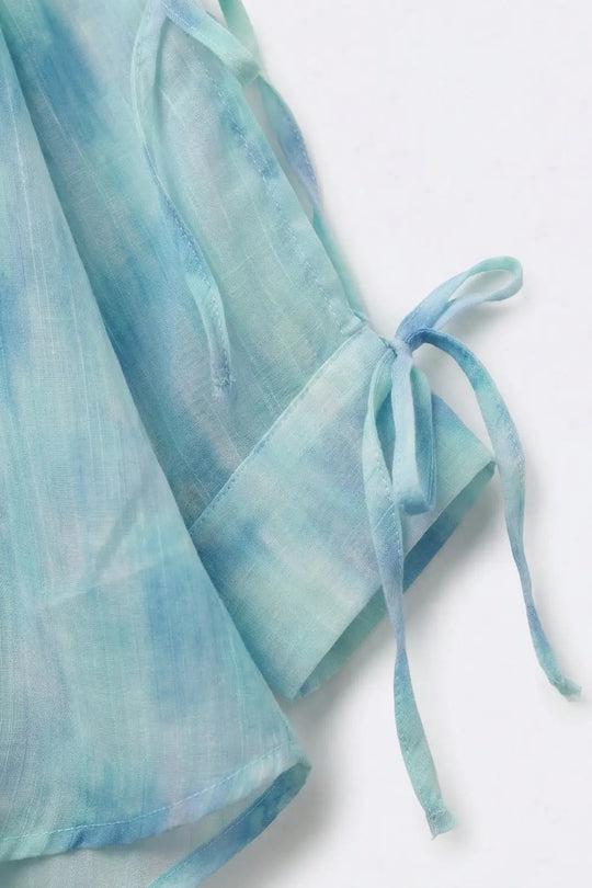 oversized light blue Tie-Sleeve Button-Up Shirt - Shirts
