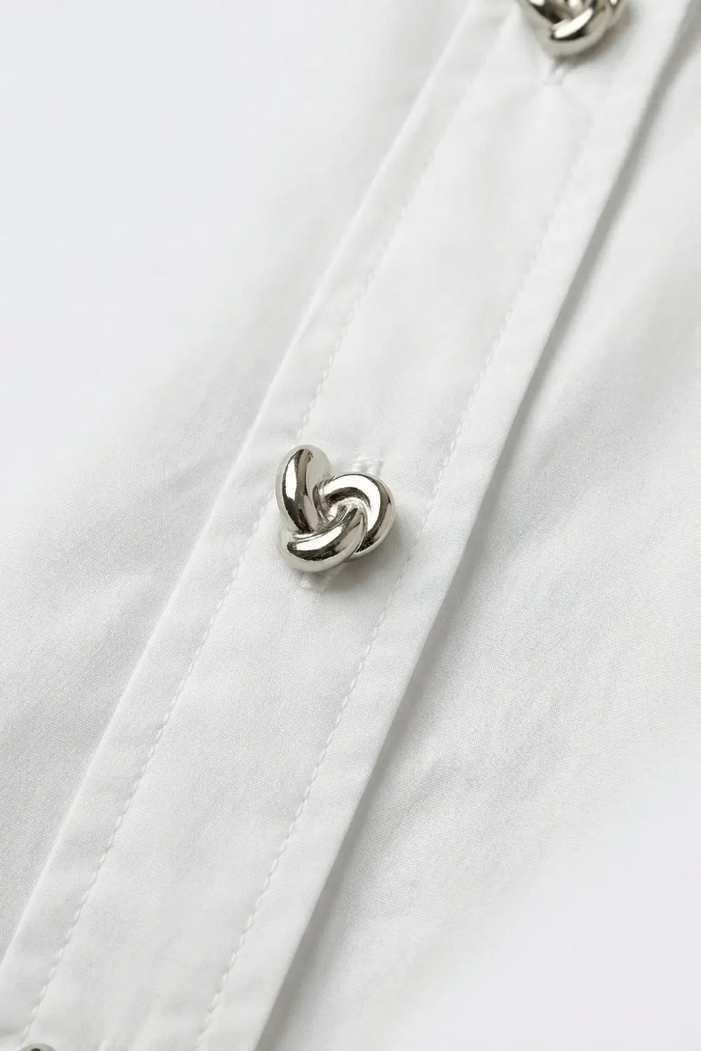 White Short-Sleeve Kimono Shirt with silver buttons - WHITE / ONE - Shirts