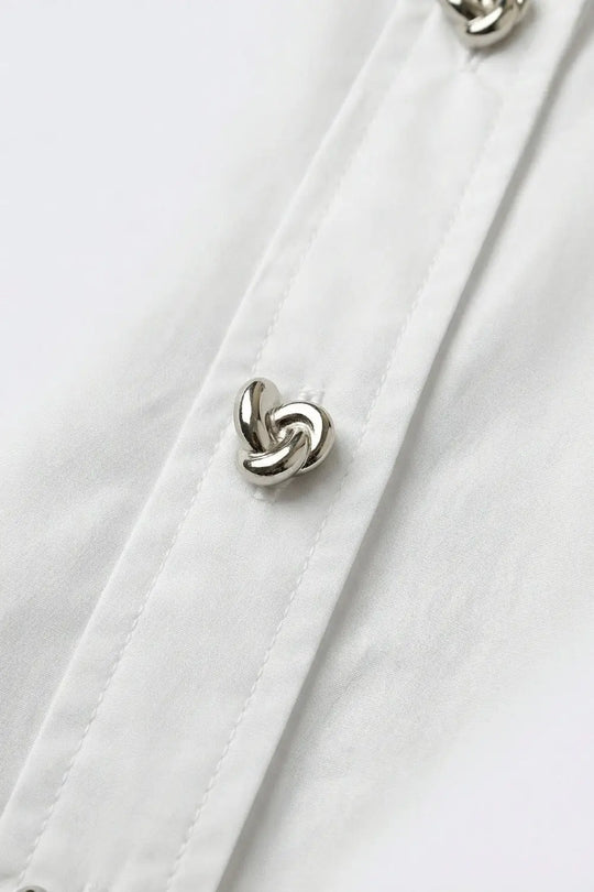 White Short-Sleeve Kimono Shirt with silver buttons - WHITE / ONE - Shirts