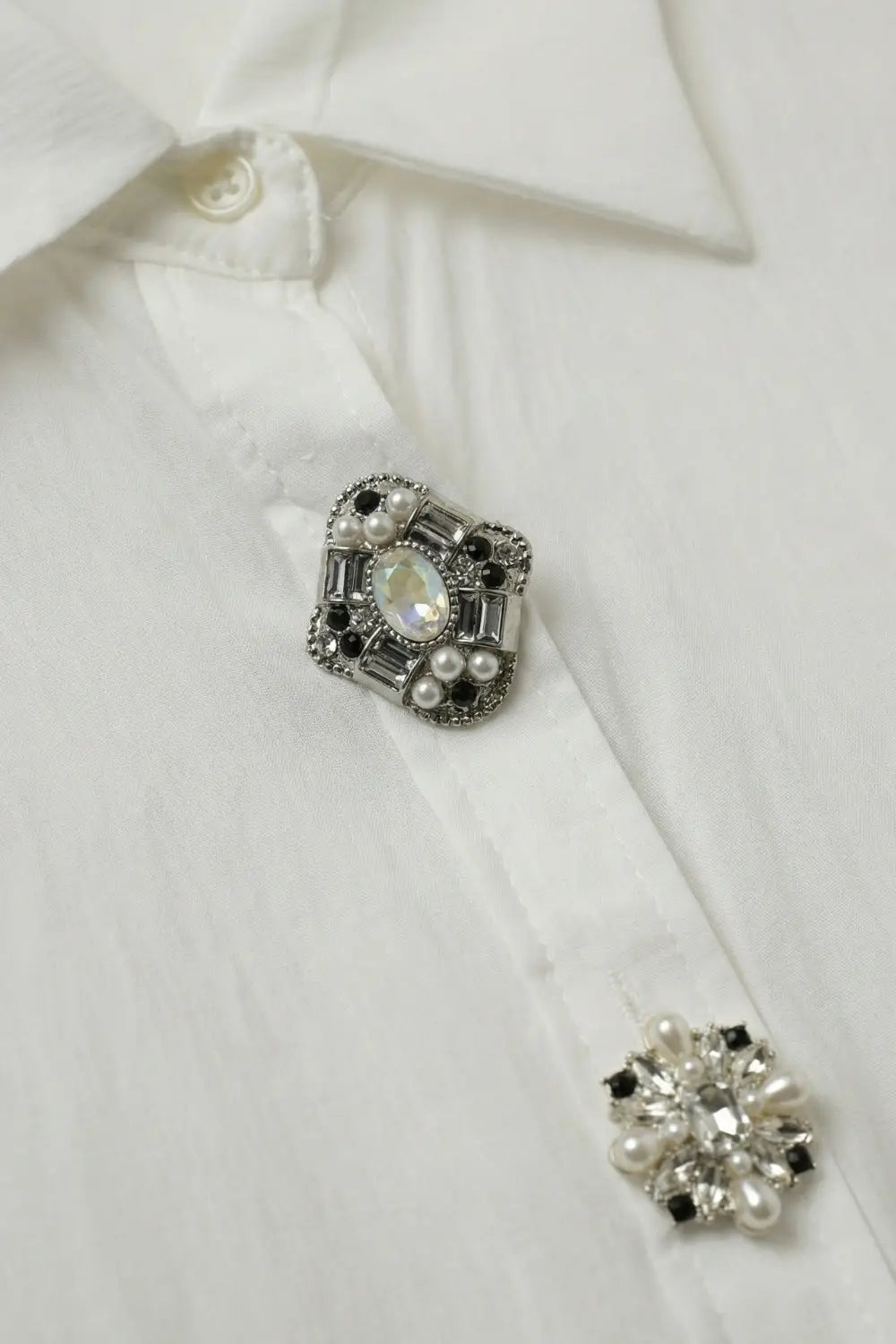 White Embellished Button-Down Blouse in tencel fabric - Shirts