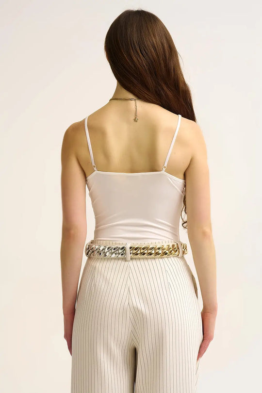 White gold Ring-Detail V-Neck Bodysuit in elastic fabric - Tops