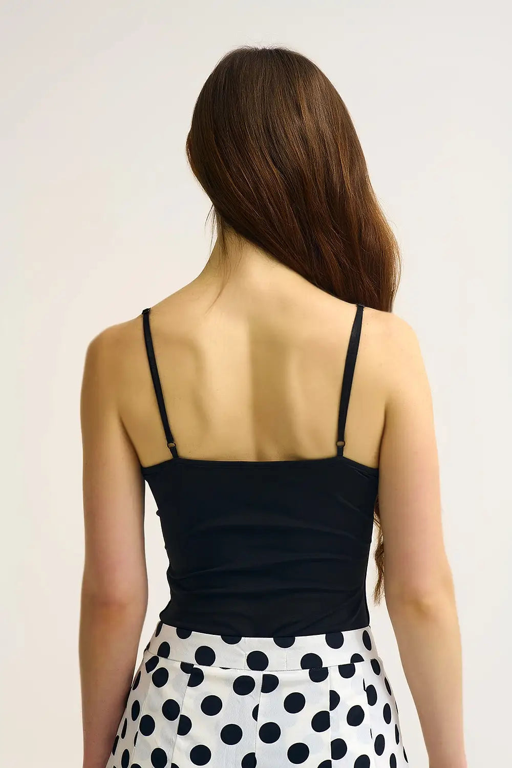 Black gold Ring-Detail V-Neck Bodysuit in elastic fabric - Tops