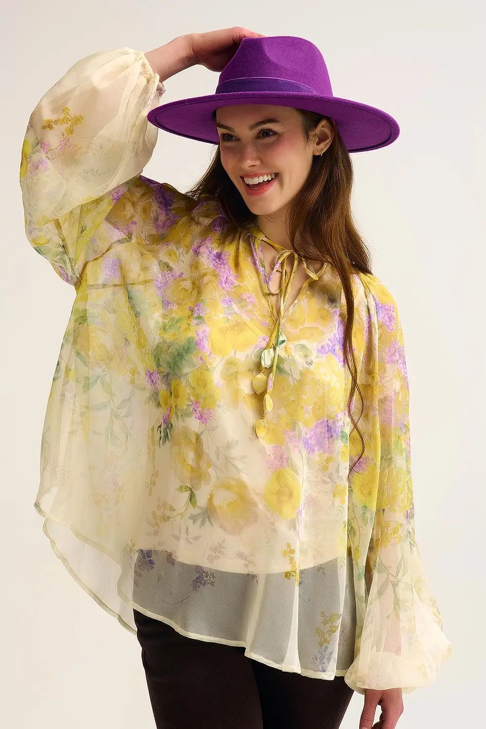 Floral Chiffon Blouse with Sheer Finish and Flowing Silhouette - Shirts