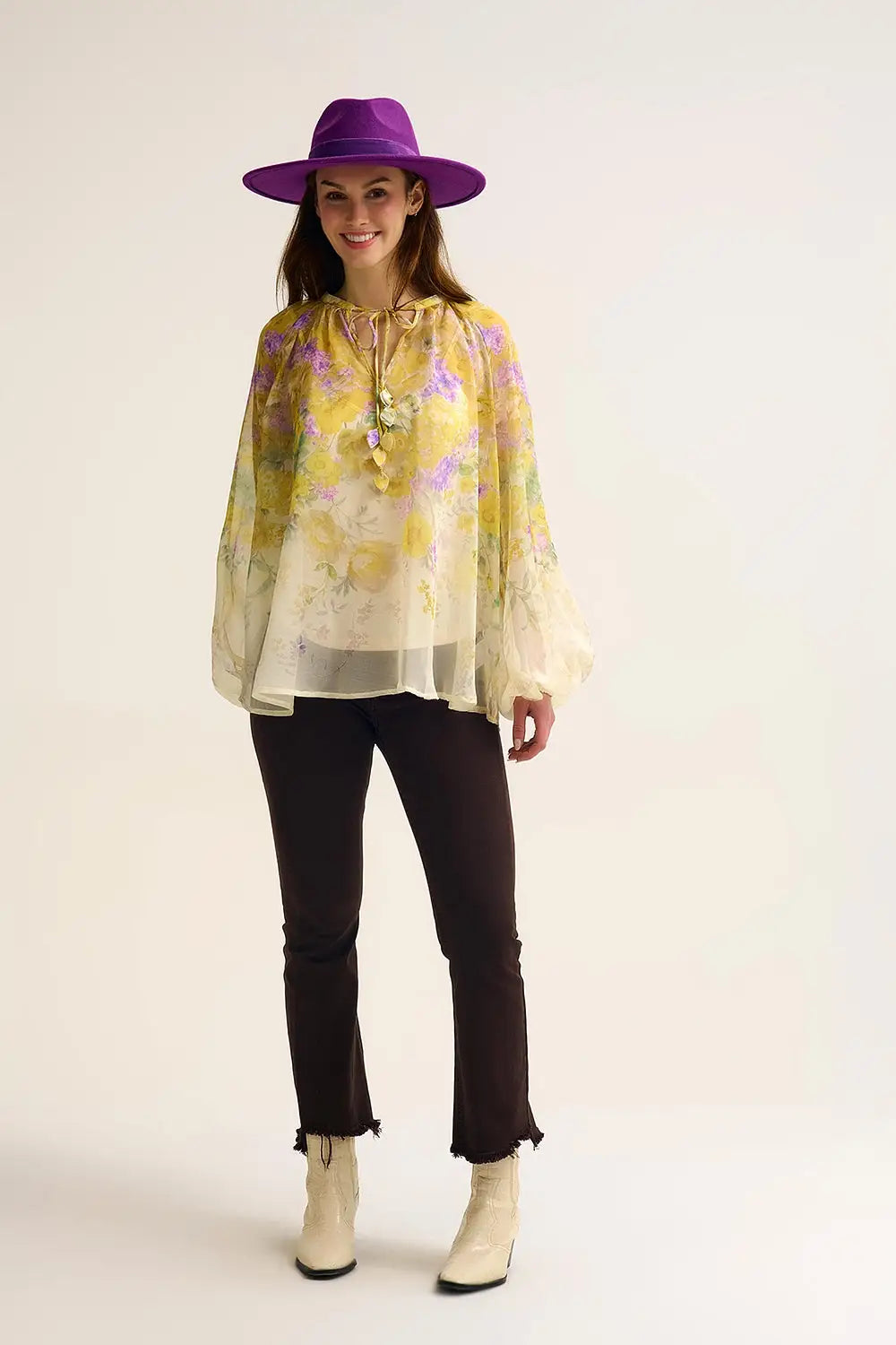 Floral Chiffon Blouse with Sheer Finish and Flowing Silhouette - Shirts