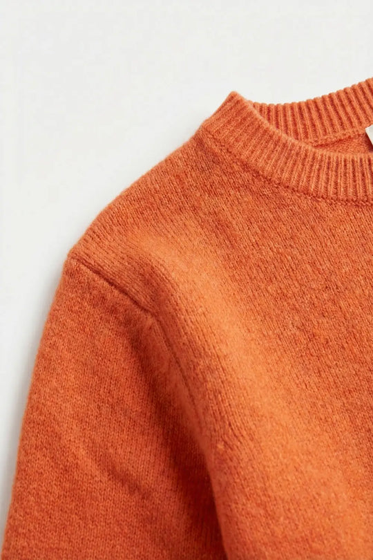 Orange Soft fluffy Knit sweater with Ruffled Sleeve Detail - ORANGE / ONE - Sweaters